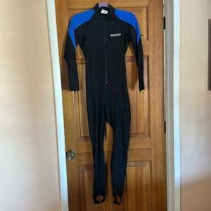 Tilos Scuba Dive Blue Black Stretch One Piece Full Length Skin Suit Women Small